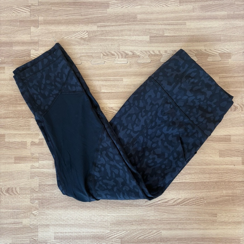 Lululemon Black Camo Cheetah Print Womens Leggings Mesh Yoga Workout Size 10